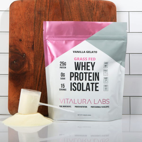 Isolat de protéines de lactosérum nourri à l'herbe